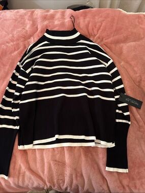 Rachel Zoe Black and White Striped Mock Neck Sweater